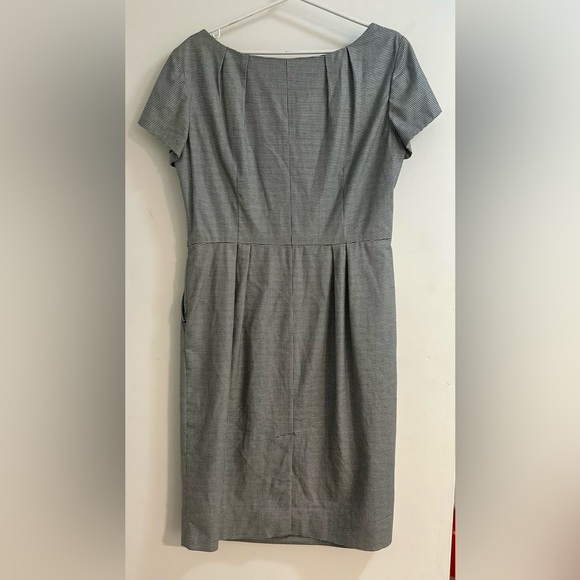 A-line midi cotton black and white houndstooth dress with detail - Picture 6 of 16